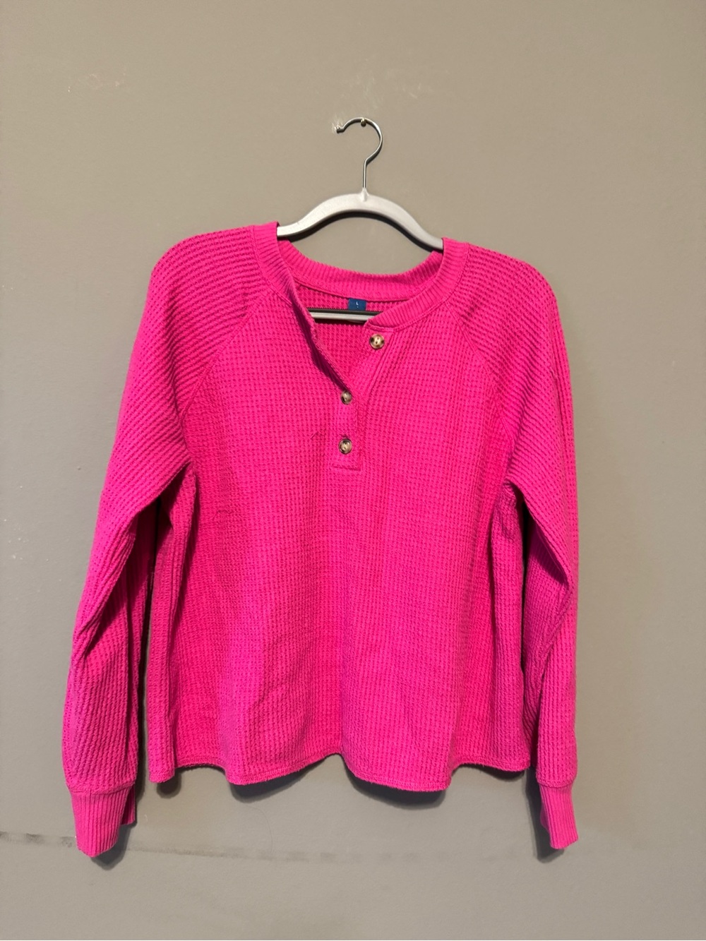 Old Navy Hot Pink Waffle Henley Pullover